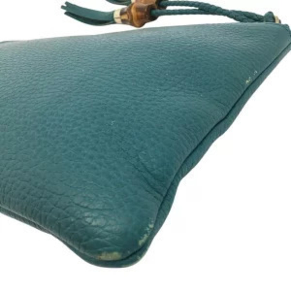 Gucci Bamboo Tassel Clutch Bag Pouch Clutch Leather Green